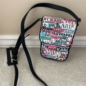 NWT! Karl Lagerfeld Paris Multicolored Logo Crossbody Saddle Bag